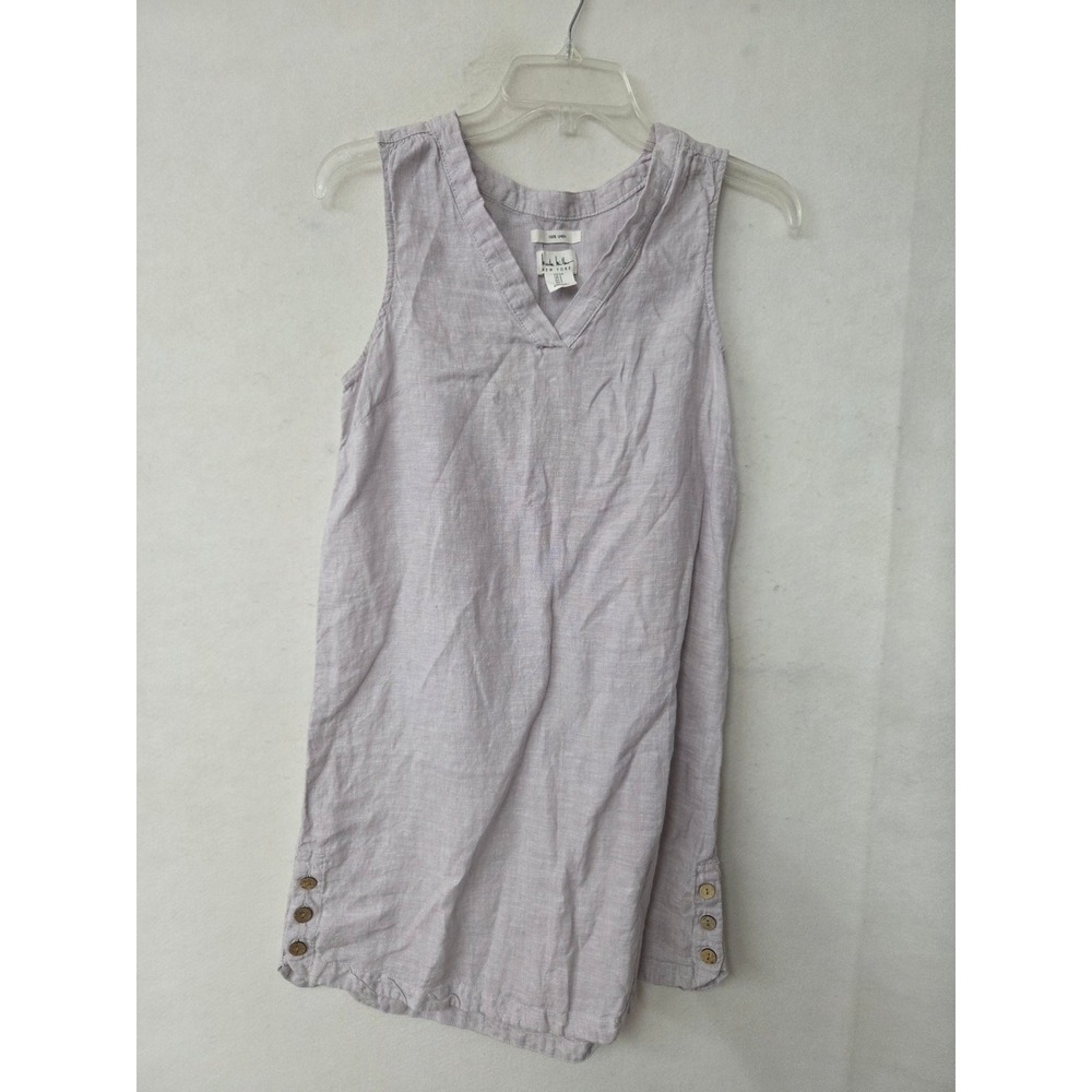 Nicole Miller New York Linen V-Neck Shift Dress Lavender Purple Side Button Sz S